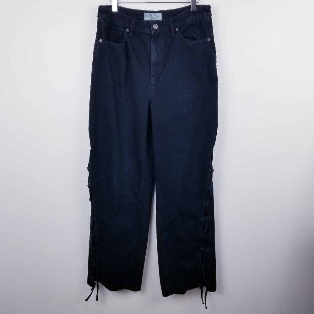 We The Free Black High Rise Lace Wide Leg Jeans